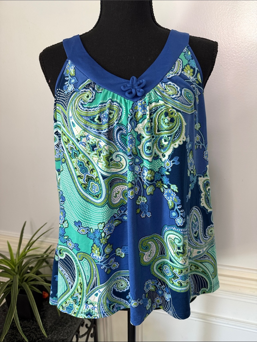 NWOT ND Intimates Blue Green Paisley 3 Piece Tank Top Pants Robe Set XL - Picture 2 of 6